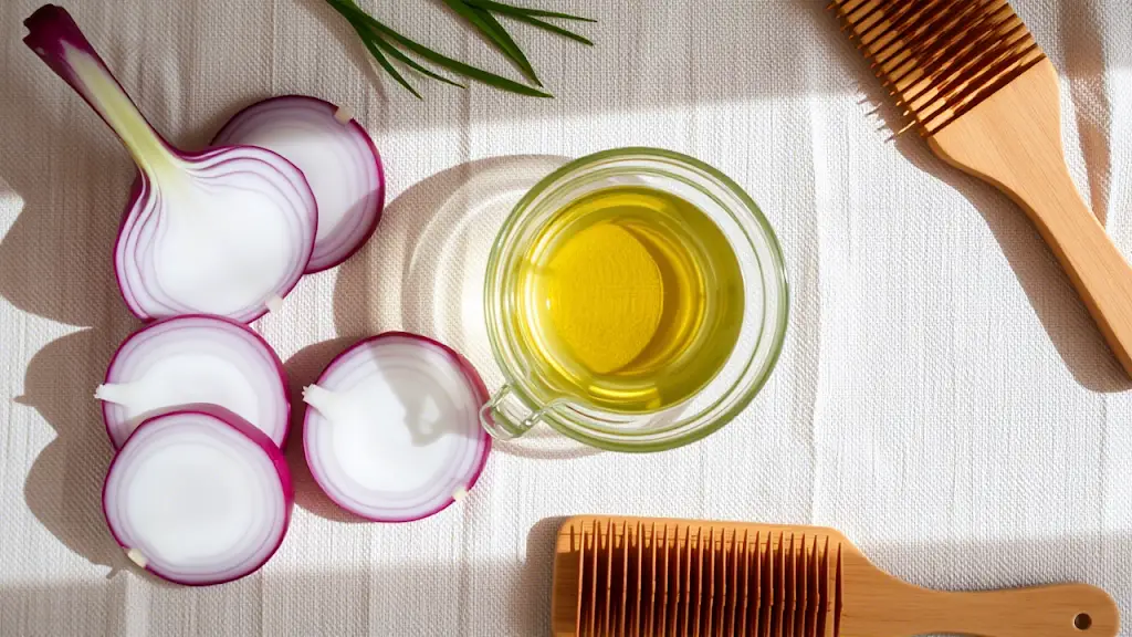 Onion juice in a glass bowl with a brush