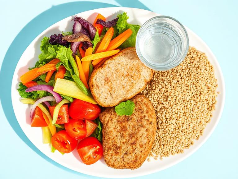 Healthy Balanced Plate with Fresh Vegetables, Grains & Protein